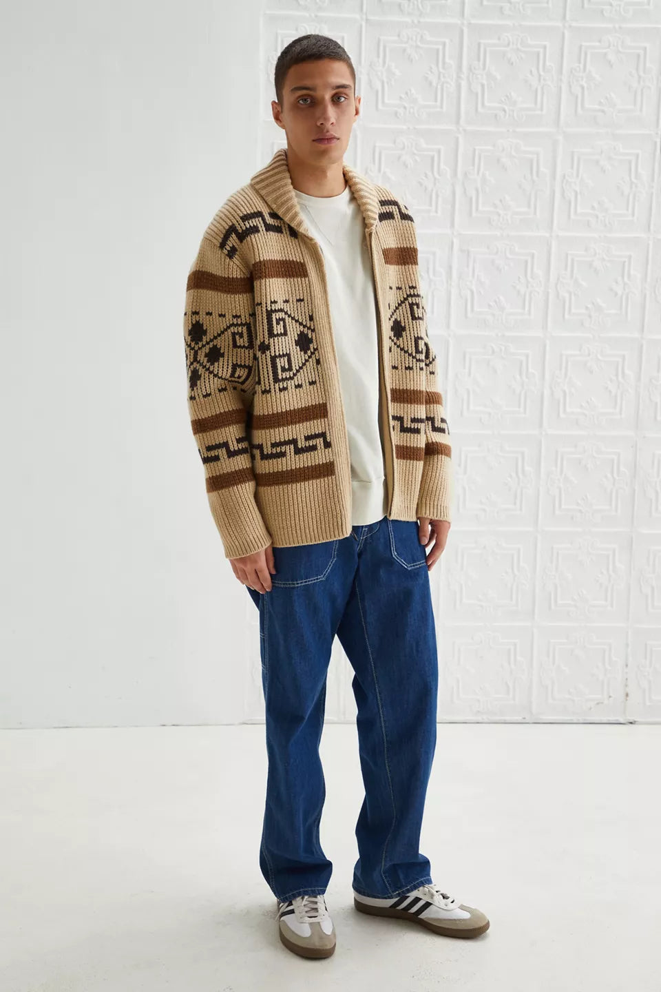 Men's Vintage Jacquard Zip-Up Cardigan