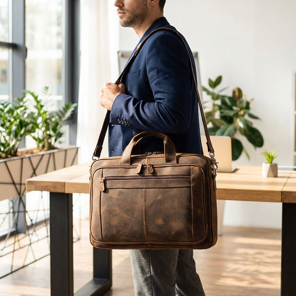Men's Vintage Laptop Bag with Adjustable Strap