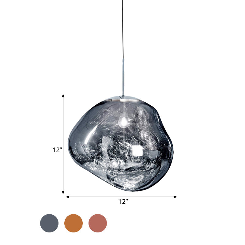 Modern 1-Light Ceiling Pendant Light in Silver/Red Glass for Dining Areas
