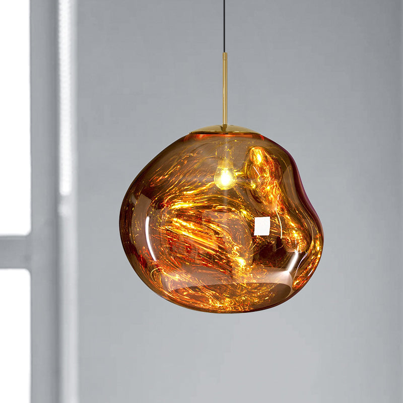 Modern 1-Light Ceiling Pendant Light in Silver/Red Glass for Dining Areas
