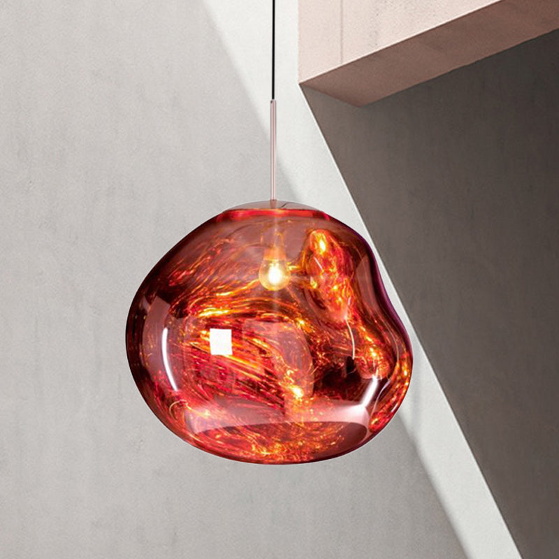 Modern 1-Light Ceiling Pendant Light in Silver/Red Glass for Dining Areas