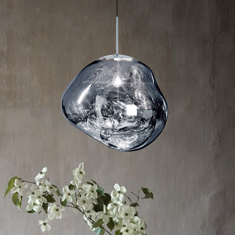 Modern 1-Light Ceiling Pendant Light in Silver/Red Glass for Dining Areas
