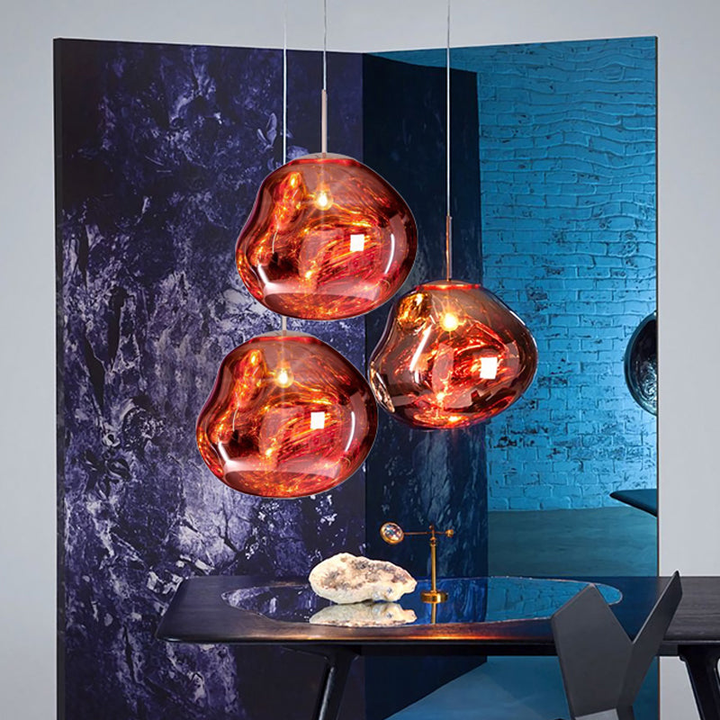 Modern 1-Light Ceiling Pendant Light in Silver/Red Glass for Dining Areas