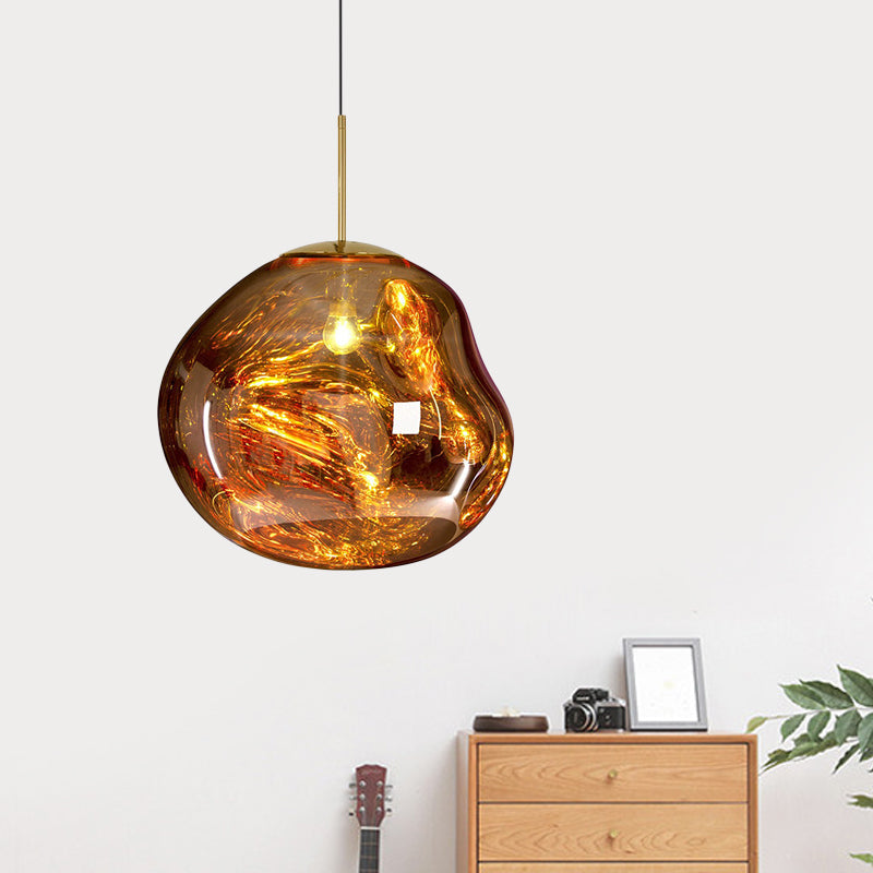 Modern 1-Light Ceiling Pendant Light in Silver/Red Glass for Dining Areas