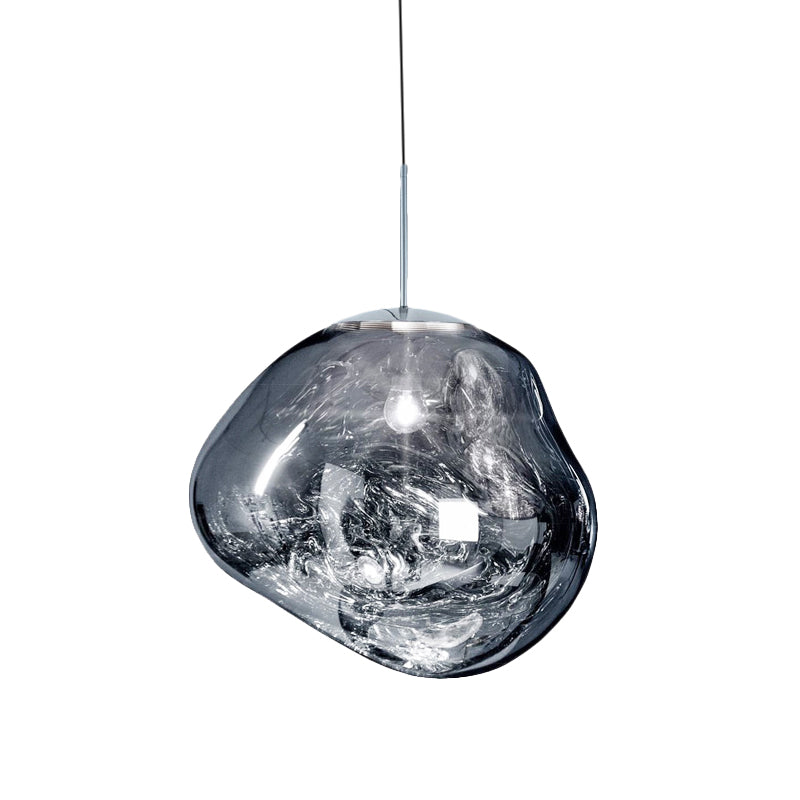 Modern 1-Light Ceiling Pendant Light in Silver/Red Glass for Dining Areas