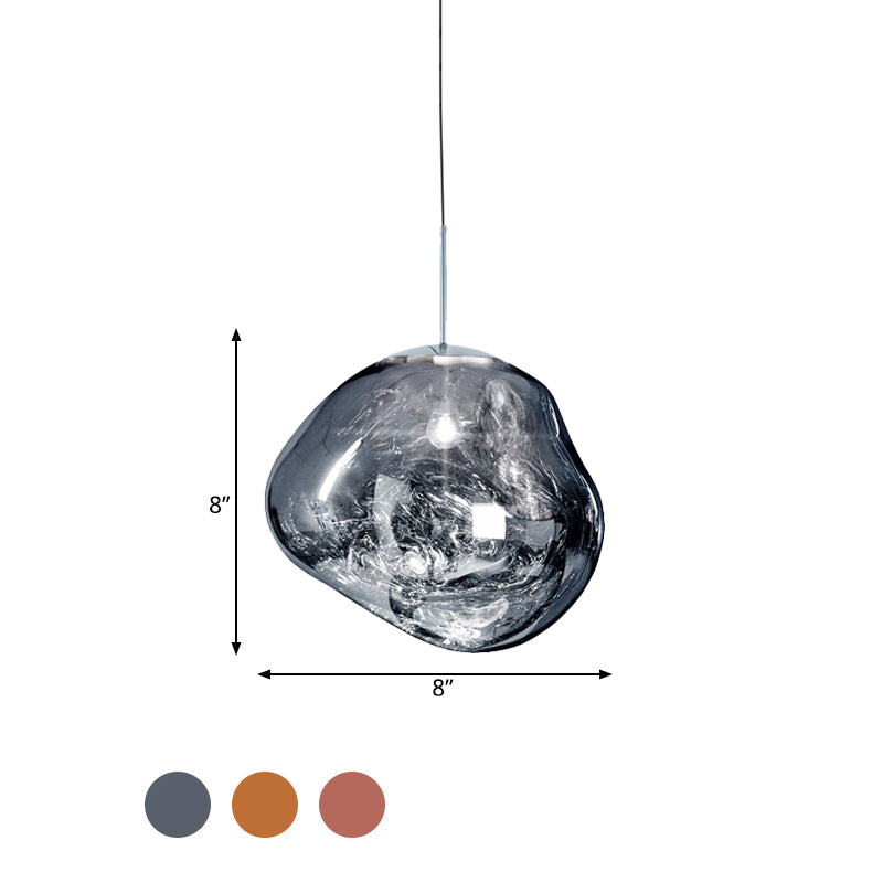Modern 1-Light Ceiling Pendant Light in Silver/Red Glass for Dining Areas