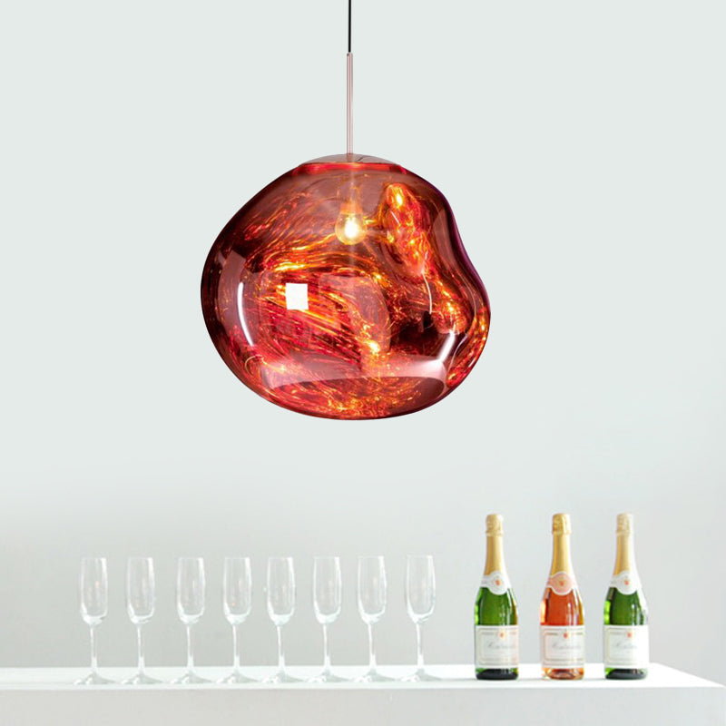 Modern 1-Light Ceiling Pendant Light in Silver/Red Glass for Dining Areas