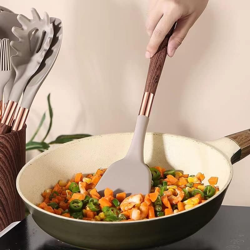 Modern 10-Piece Wood-Look Silicone Cooking Utensil Set