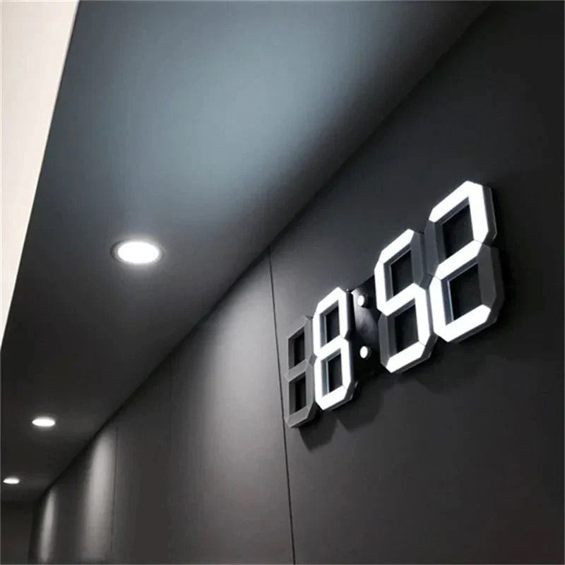 Modern 3D LED Digital Wall Clock with Temperature, Date & Alarm