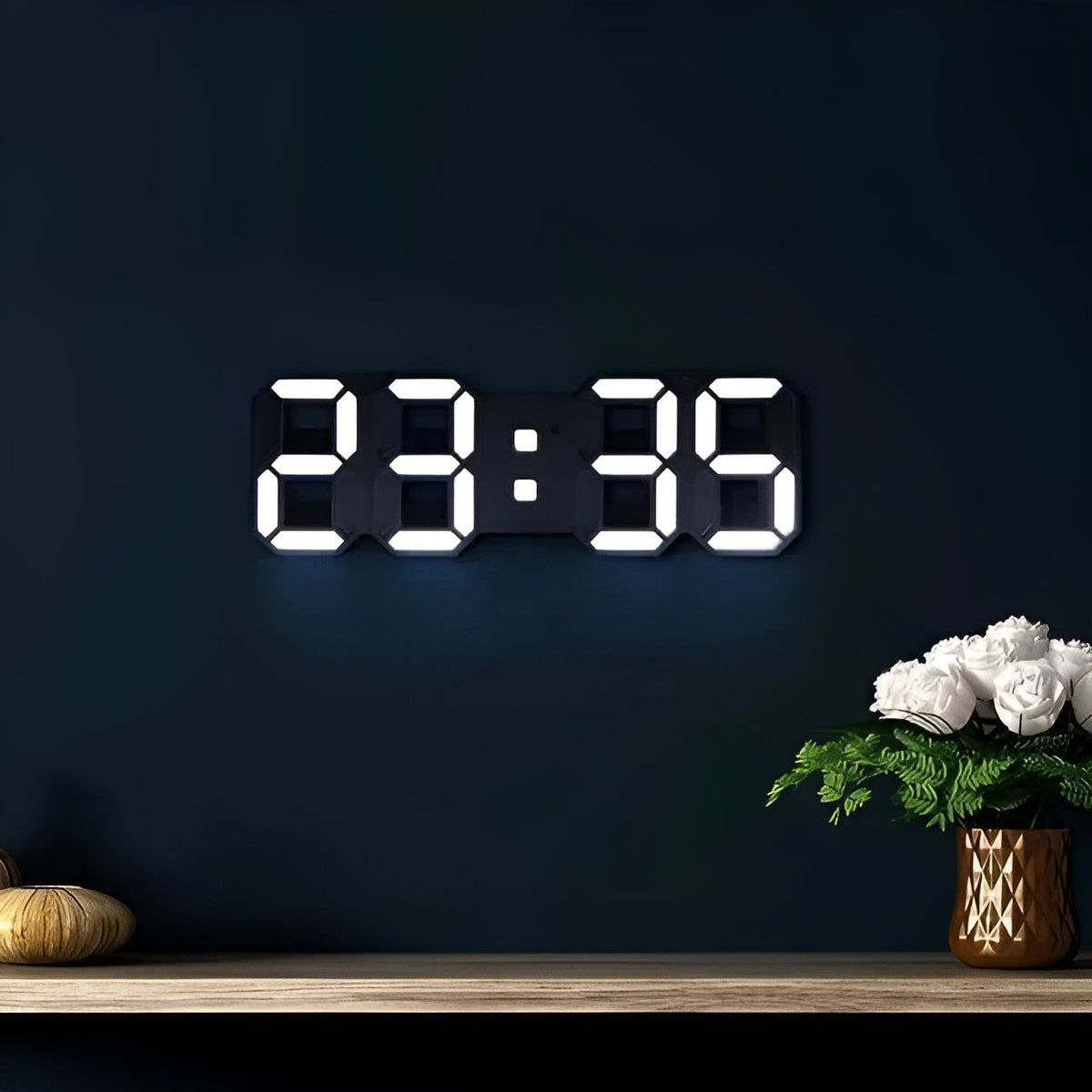 Modern 3D LED Digital Wall Clock with Temperature, Date & Alarm