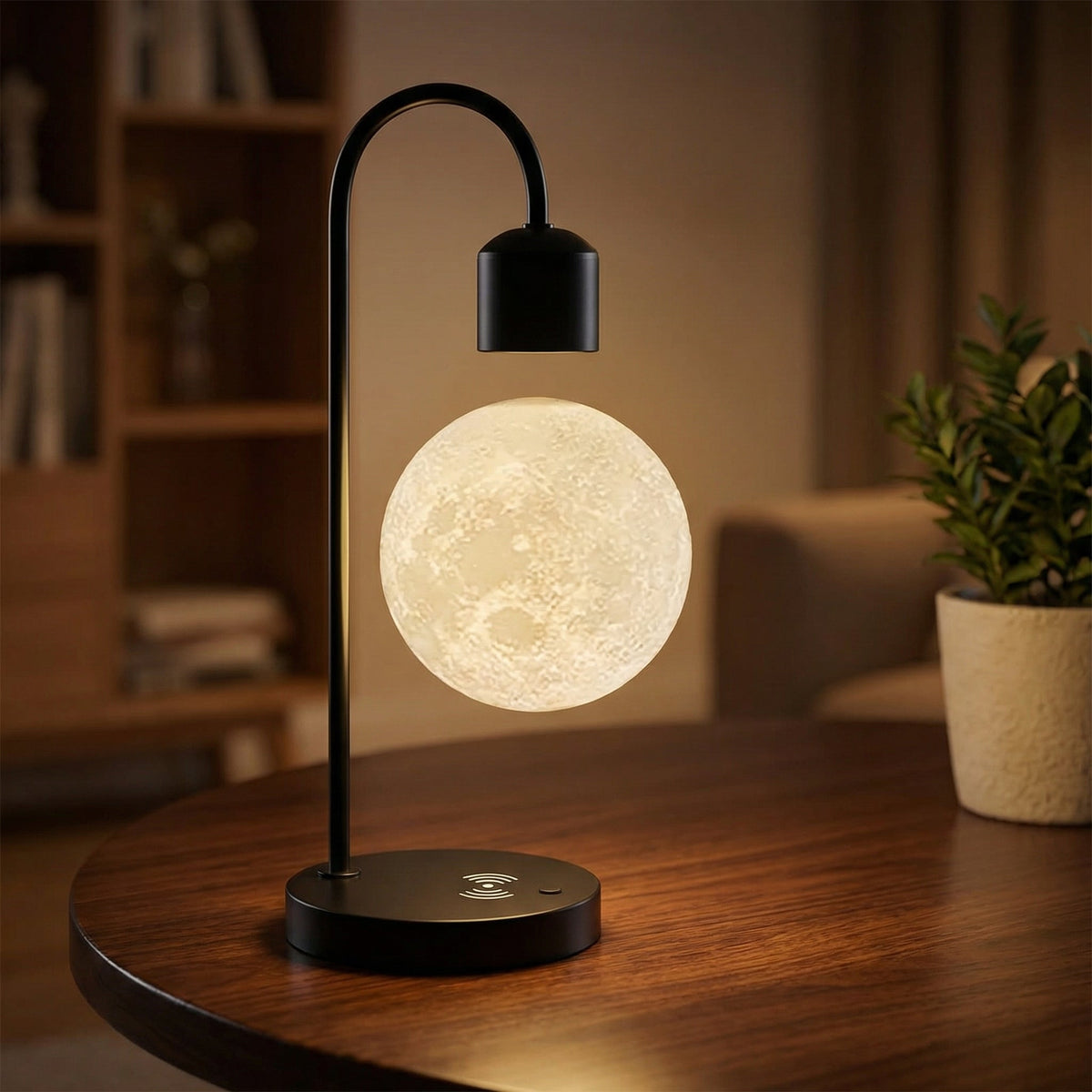 Modern Moon-Shaped Magnetic Levitation Night Light with Wireless Charging for the Bedroom
