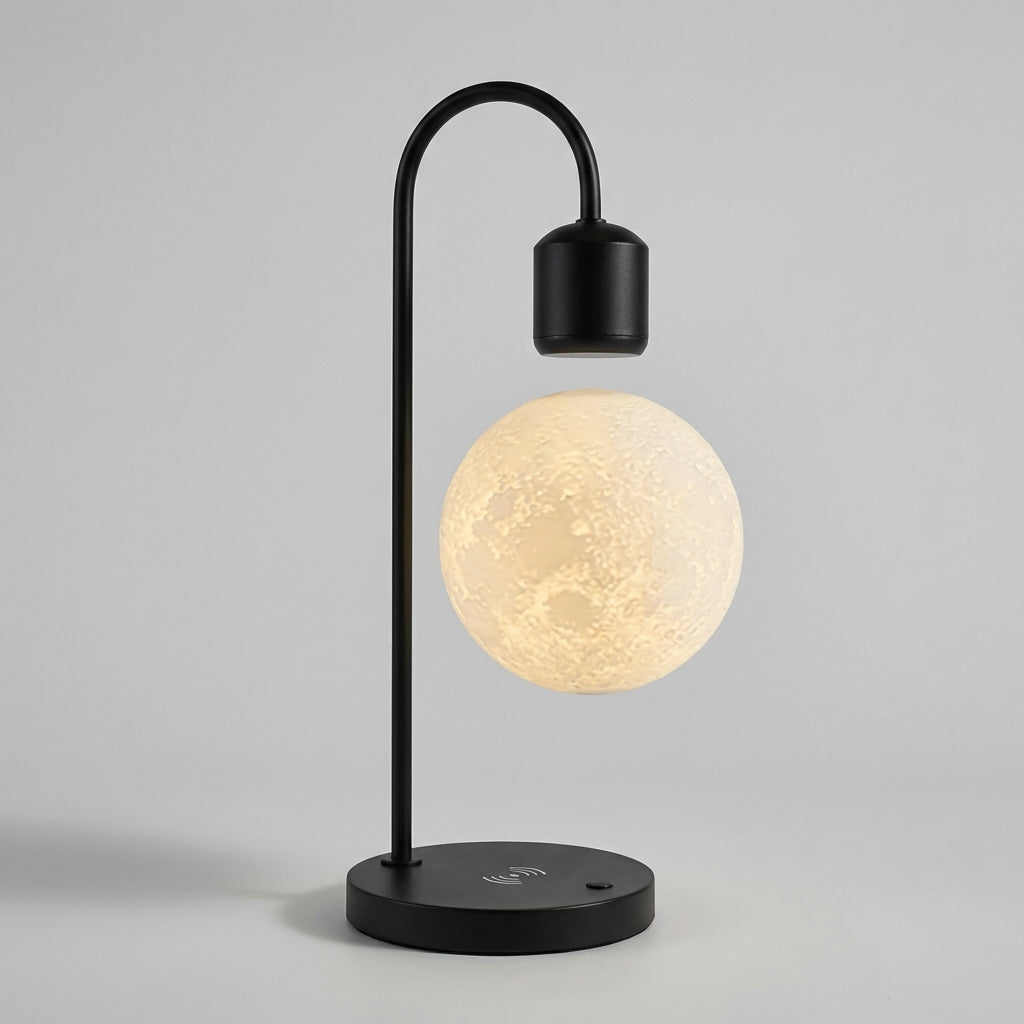 Modern Moon-Shaped Magnetic Levitation Night Light with Wireless Charging for the Bedroom
