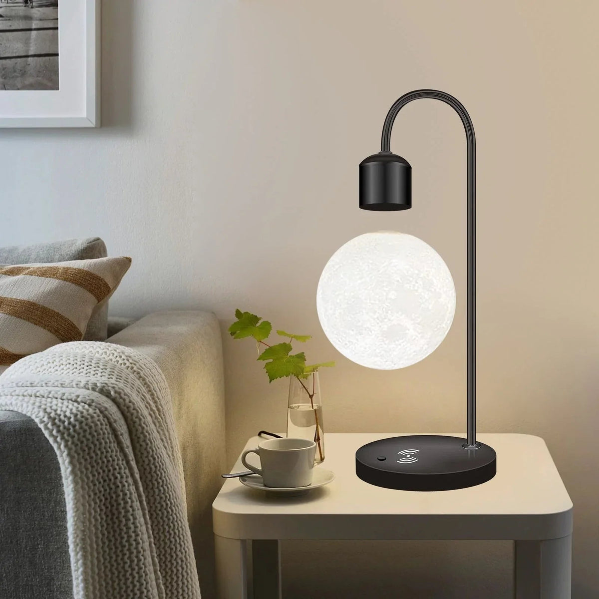 Modern Moon-Shaped Magnetic Levitation Night Light with Wireless Charging for the Bedroom