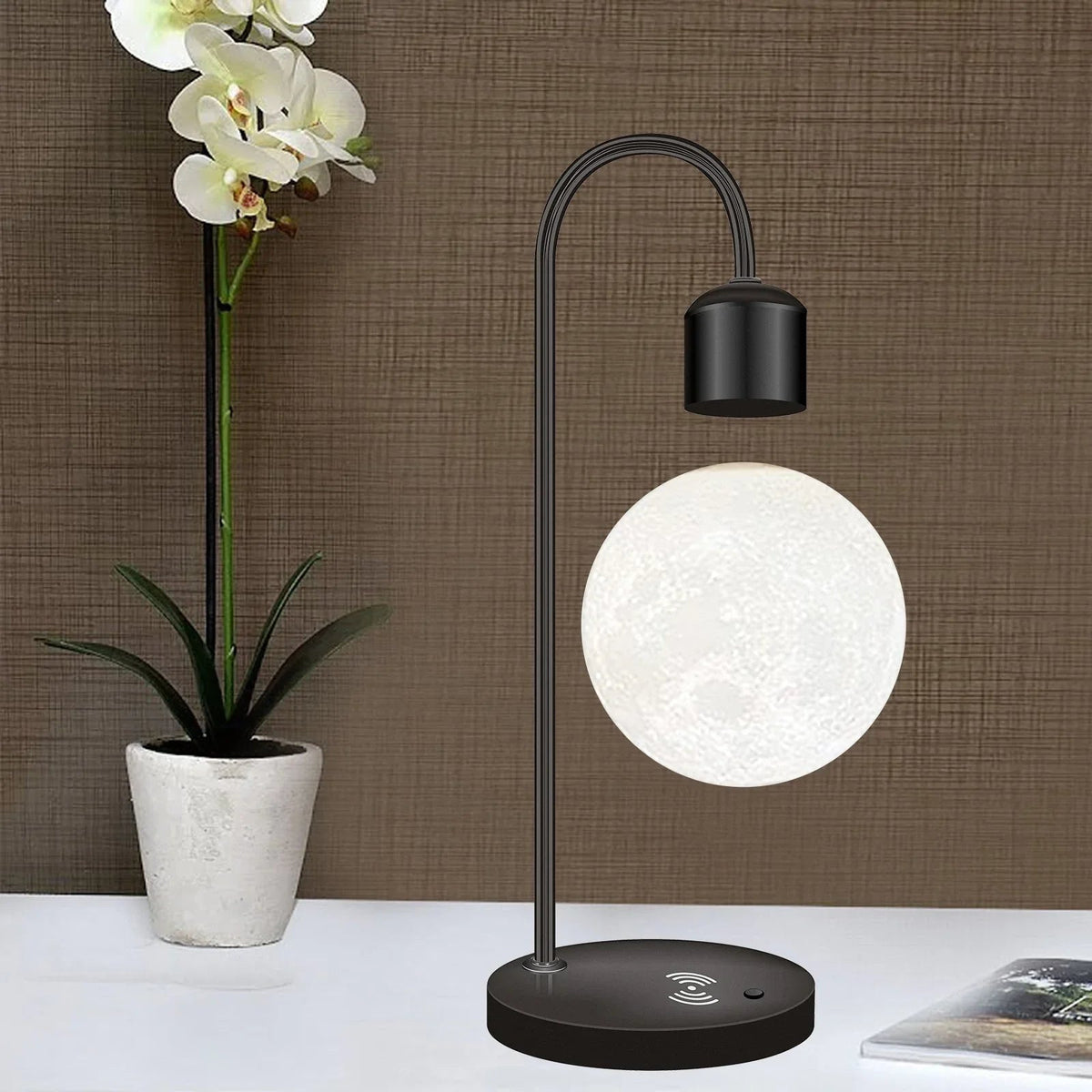 Modern Moon-Shaped Magnetic Levitation Night Light with Wireless Charging for the Bedroom