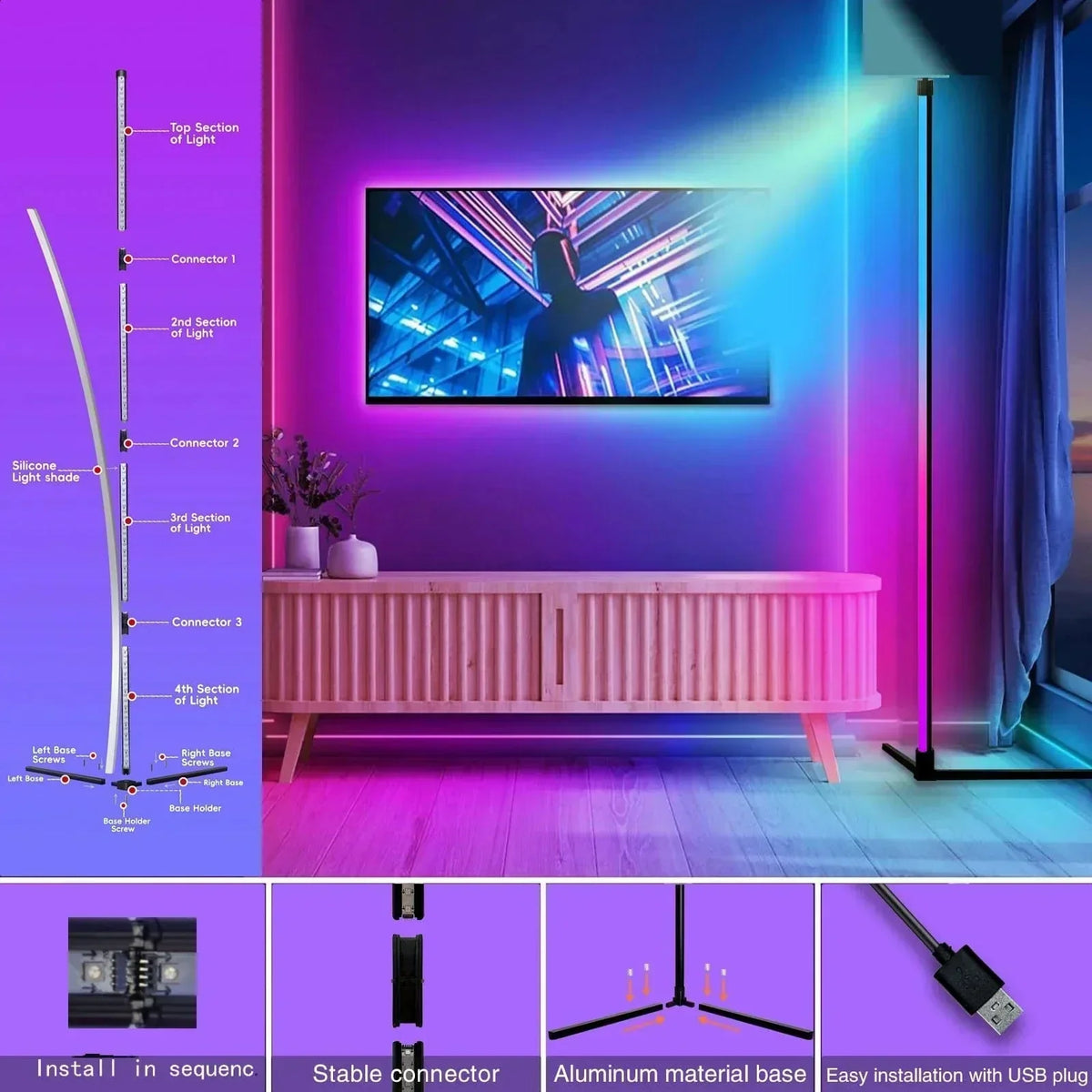Modern RGB Corner Floor Lamp with Remote Control