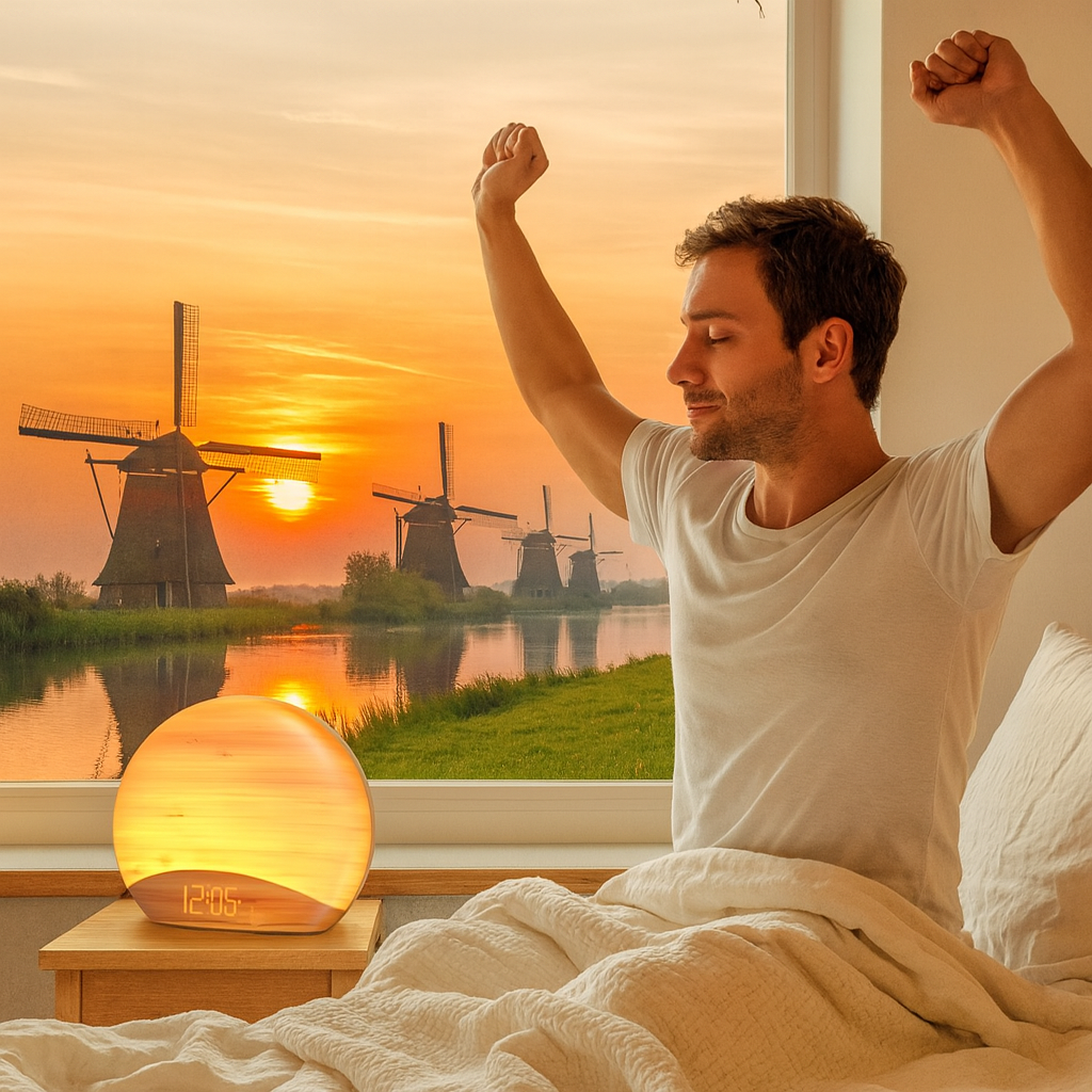 Modern Wooden Sunrise Alarm Clock with Wake-Up Light