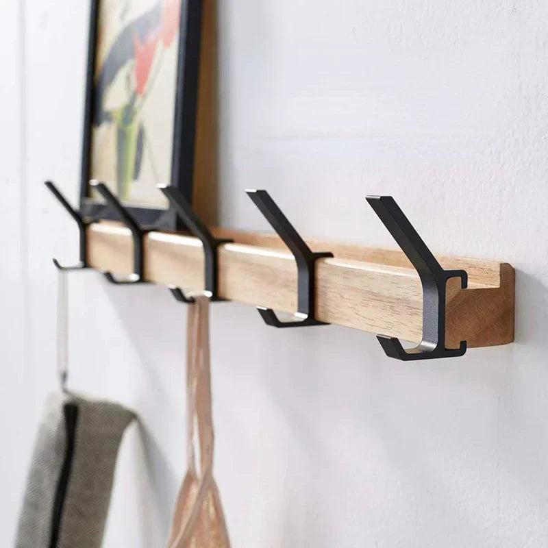 Movable Wall-Mounted Hooks – Elegant Combination of Wood and Metal