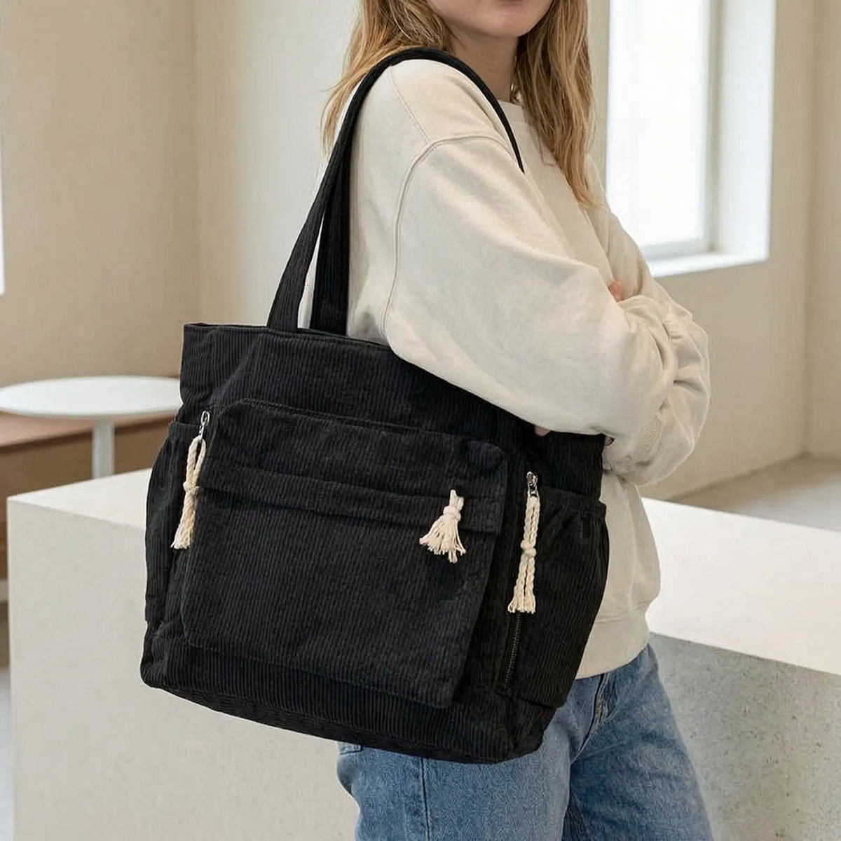 Multi-Pocket Shoulder Tote Bag