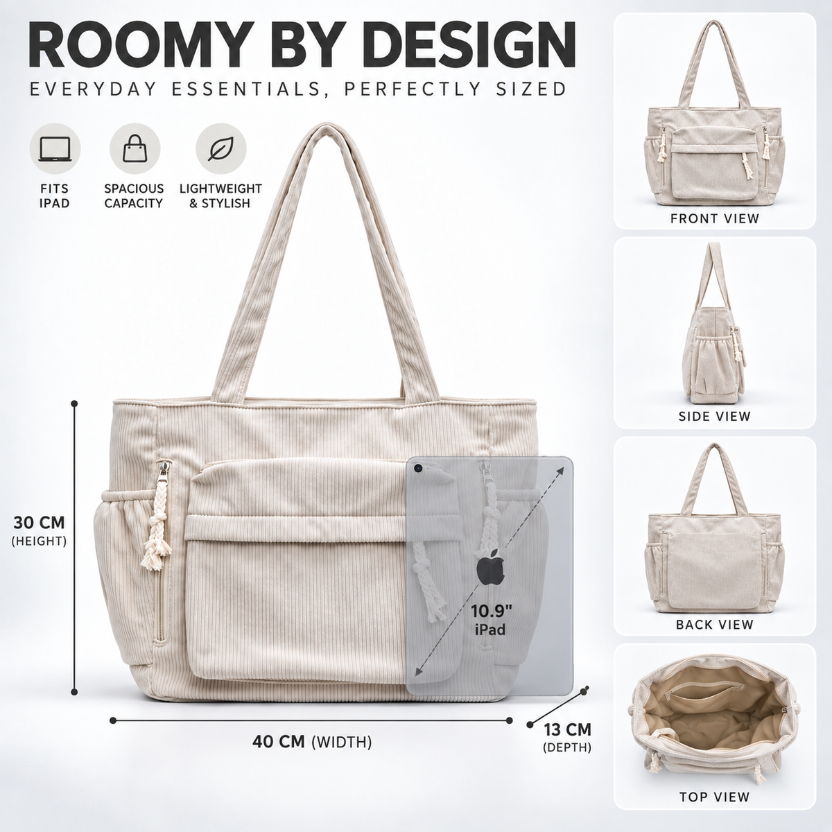 Multi-Pocket Shoulder Tote Bag