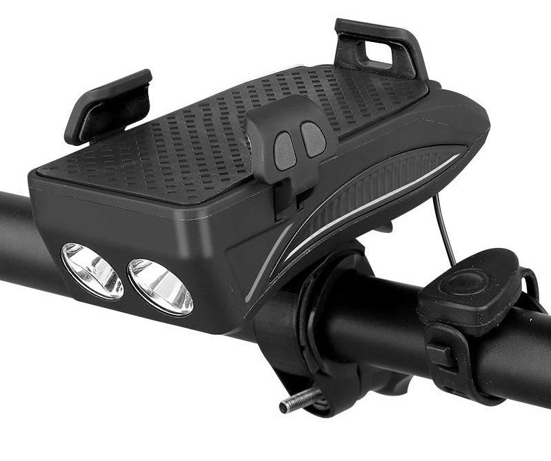 Multifunctional Bike Mount with Phone Holder, Power Bank, Light, and Horn