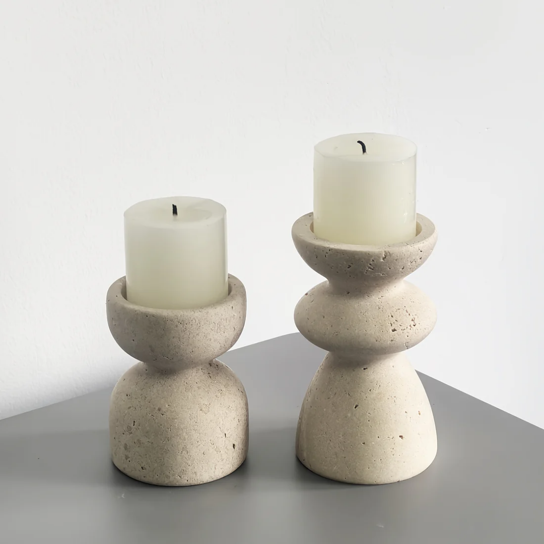 Natural Stone Candle Holder Set