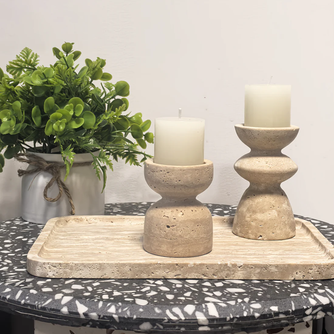 Natural Stone Candle Holder Set