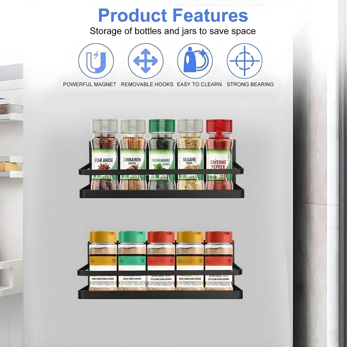 No-Drill Magnetic Spice Rack Set