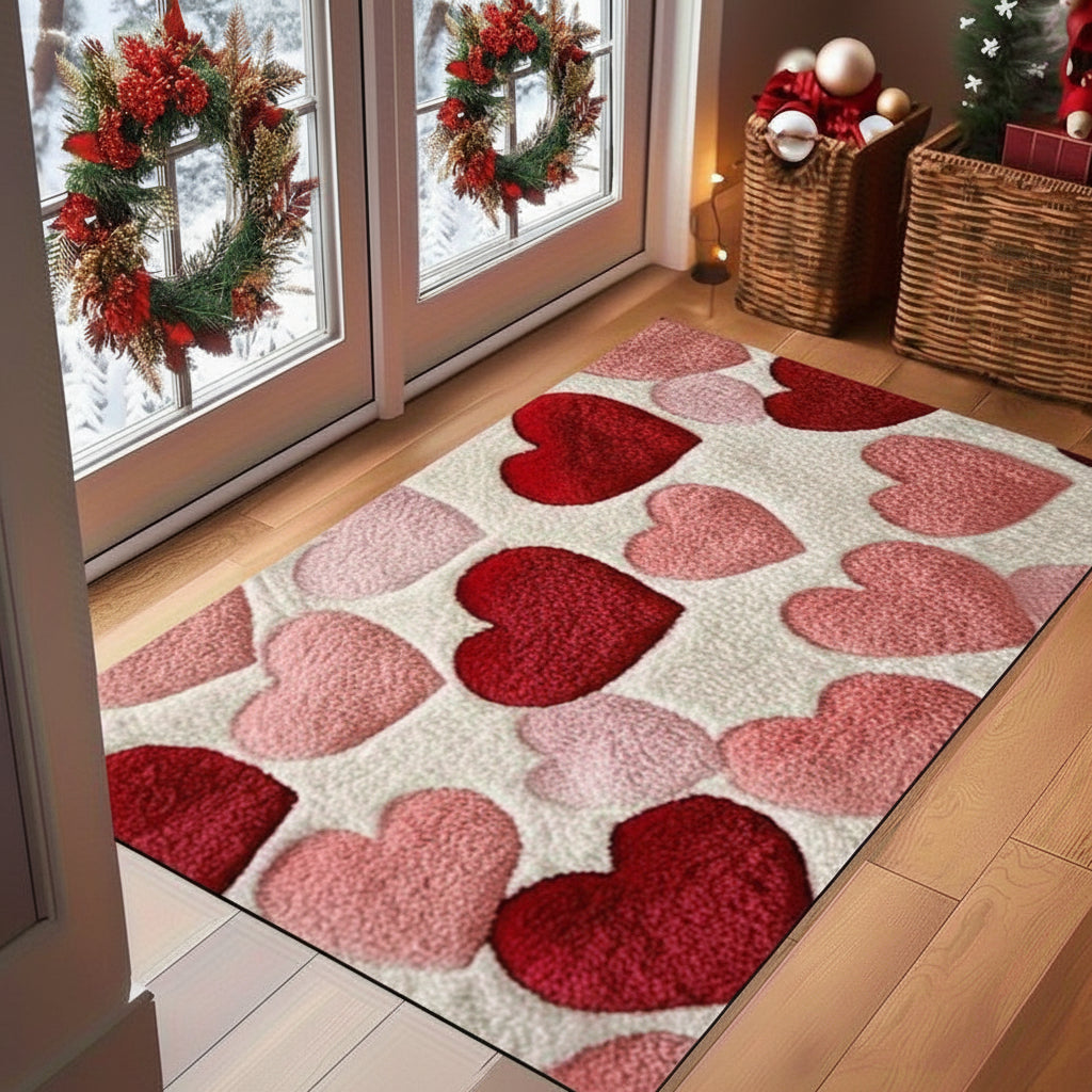 Non-Slip Polyester Entryway Doormat with Heart Pattern