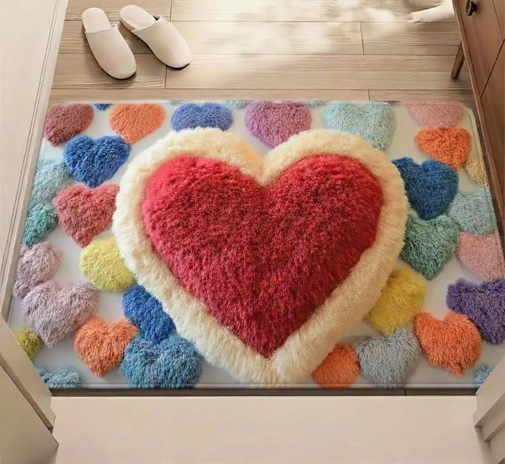 Non-Slip Polyester Entryway Doormat with Heart Pattern