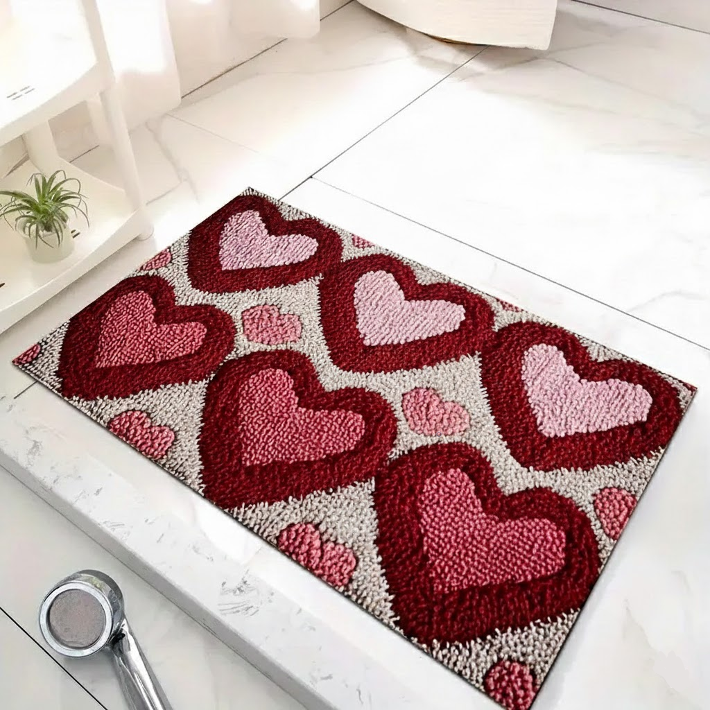 Non-Slip Polyester Entryway Doormat with Heart Pattern