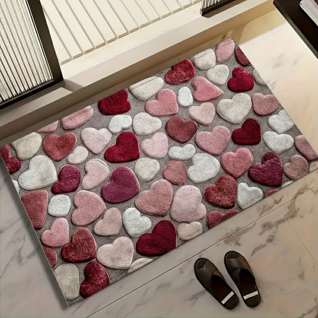 Non-Slip Polyester Entryway Doormat with Heart Pattern