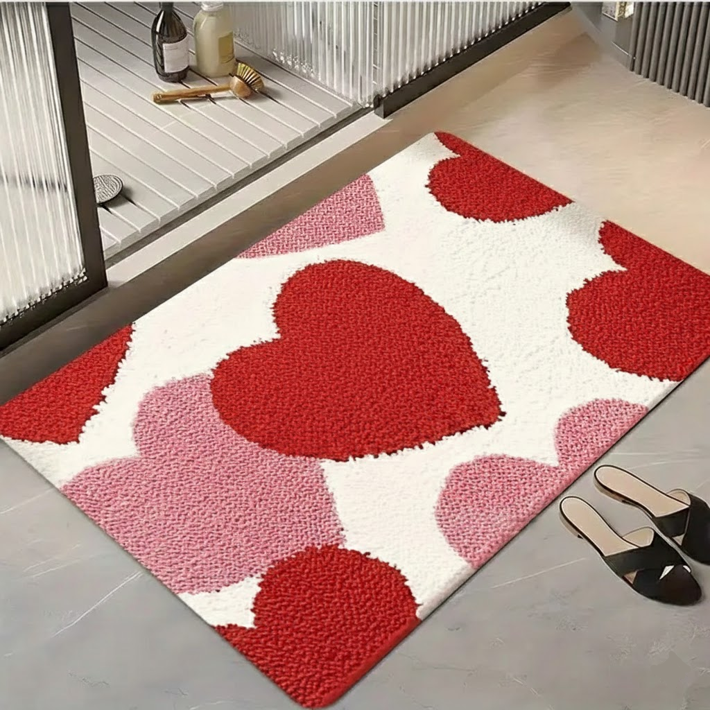 Non-Slip Polyester Entryway Doormat with Heart Pattern