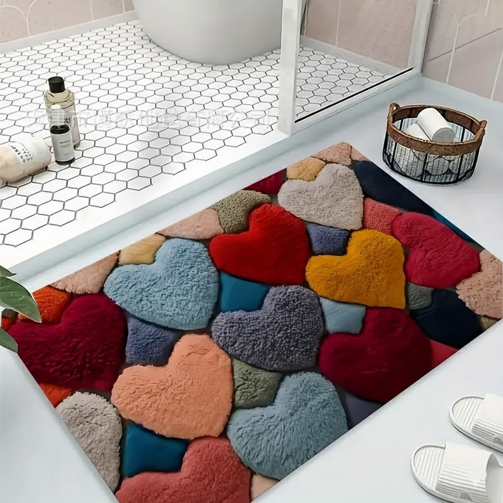 Non-Slip Polyester Entryway Doormat with Heart Pattern