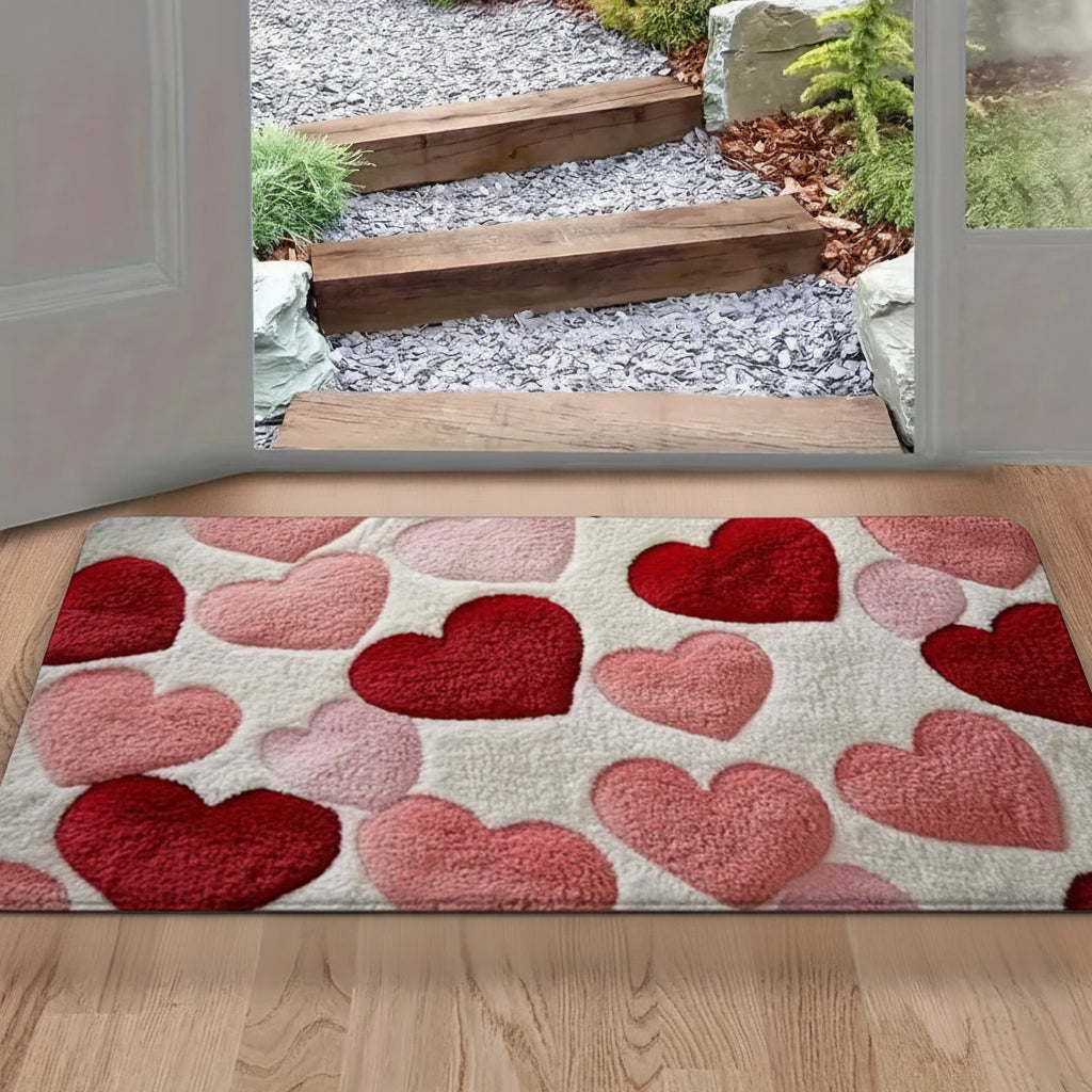 Non-Slip Polyester Entryway Doormat with Heart Pattern