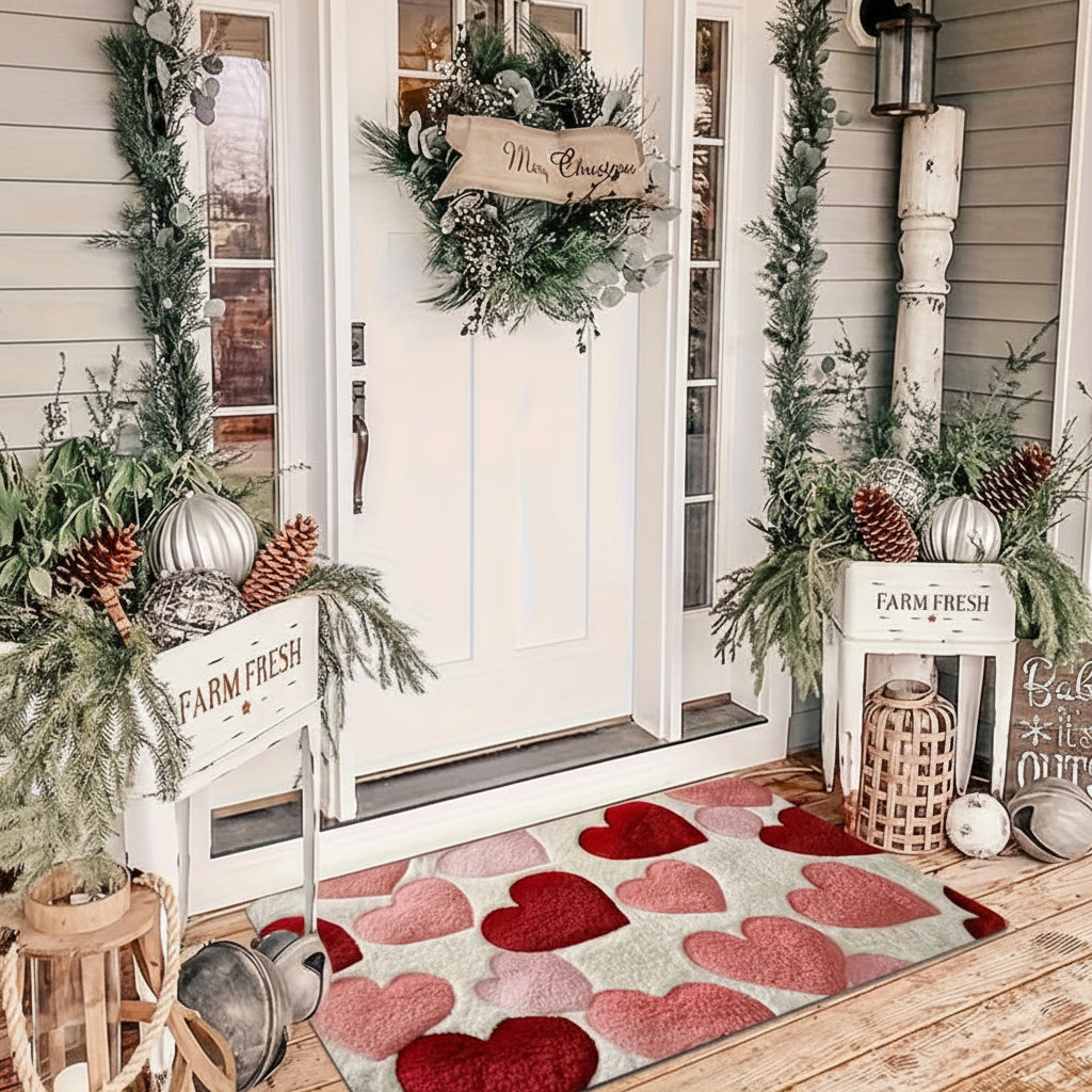 Non-Slip Polyester Entryway Doormat with Heart Pattern