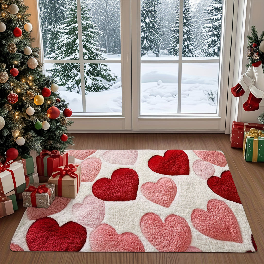 Non-Slip Polyester Entryway Doormat with Heart Pattern