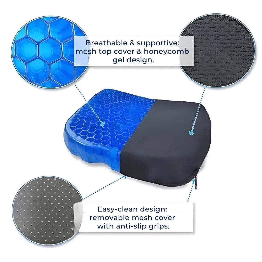 Orthopedic Gel Seat Cushion – Pressure Relief, Tailbone and Lumbar Support for Office Chair, Car, and Wheelchair