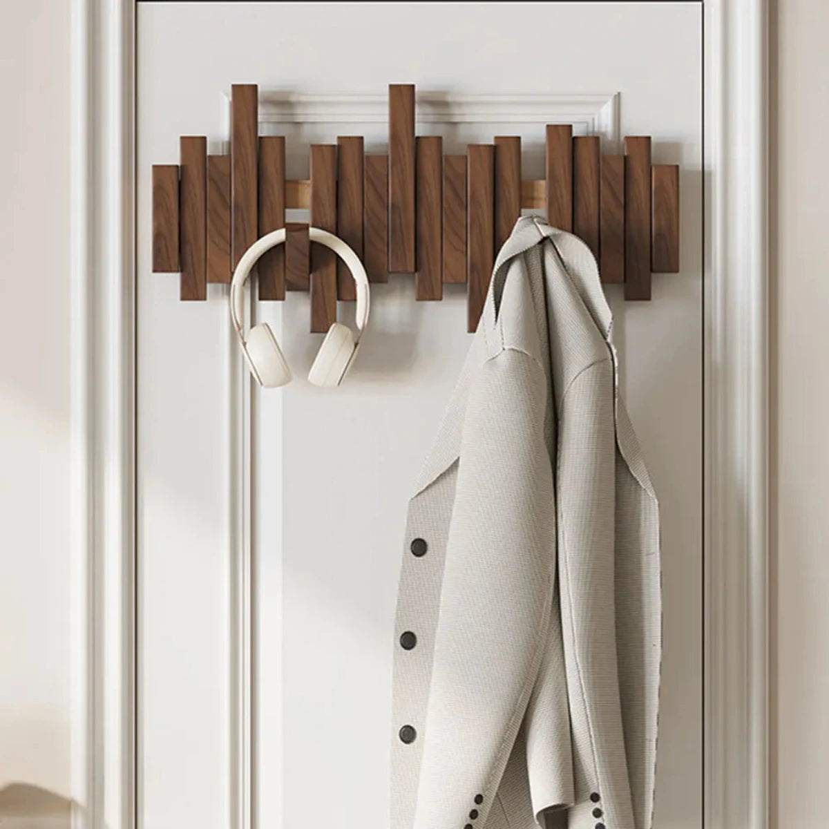 Piano-Style Coat Rack - Walnut/Beech - Elegant Design