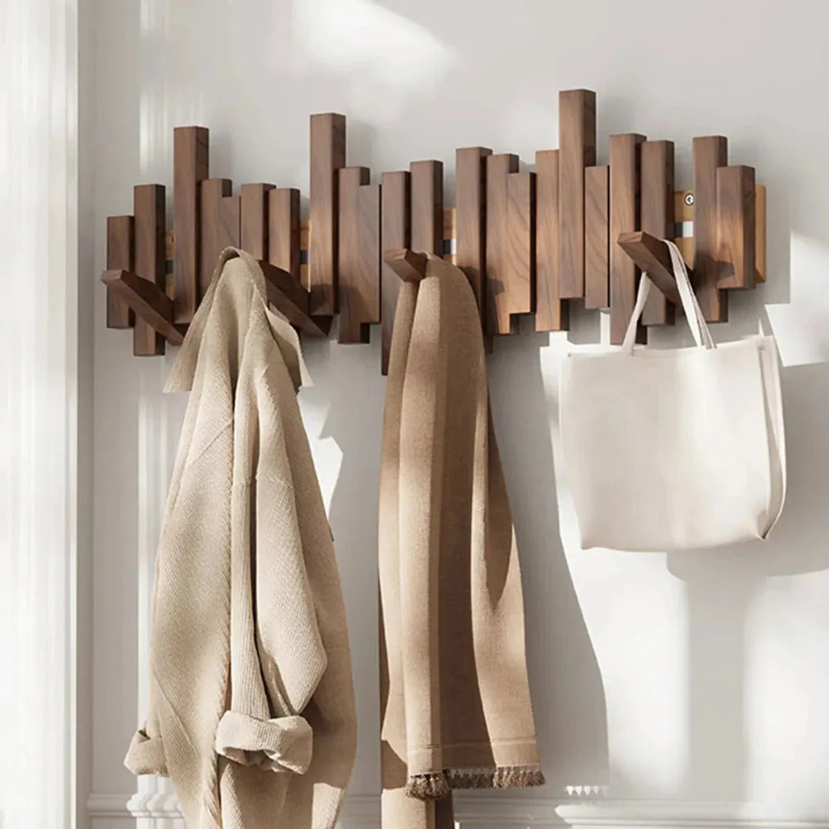 Piano-Style Coat Rack - Walnut/Beech - Elegant Design