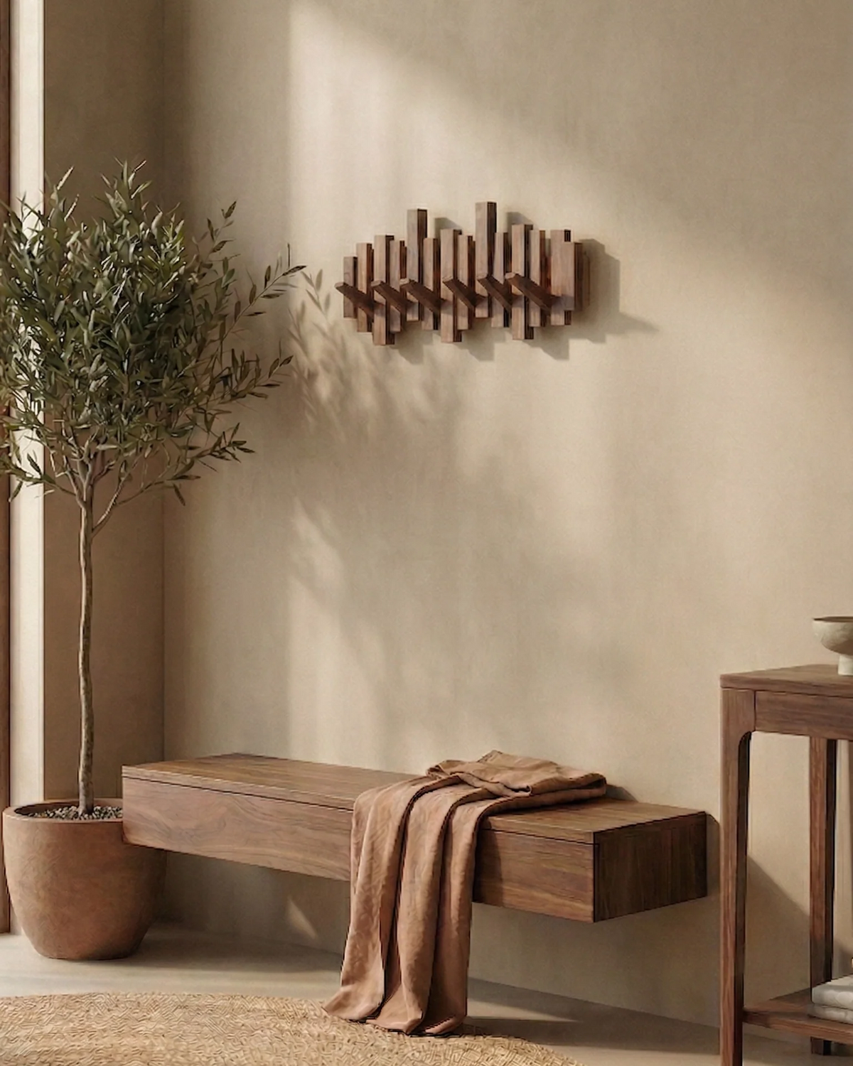 Piano-Style Coat Rack - Walnut/Beech - Elegant Design