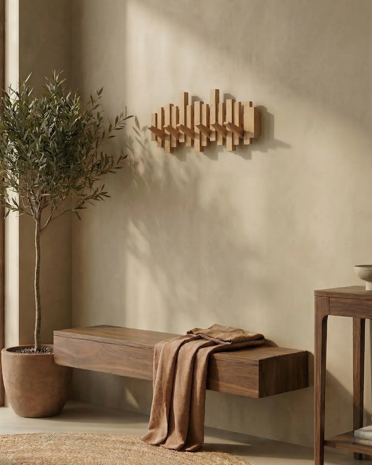 Piano-Style Coat Rack - Walnut/Beech - Elegant Design