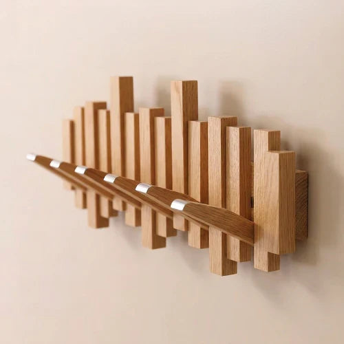 Piano-Style Coat Rack - Walnut/Beech - Elegant Design