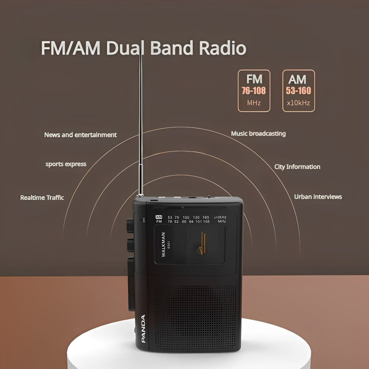 Portable AM/FM Cassette Recorder with Dual Power
