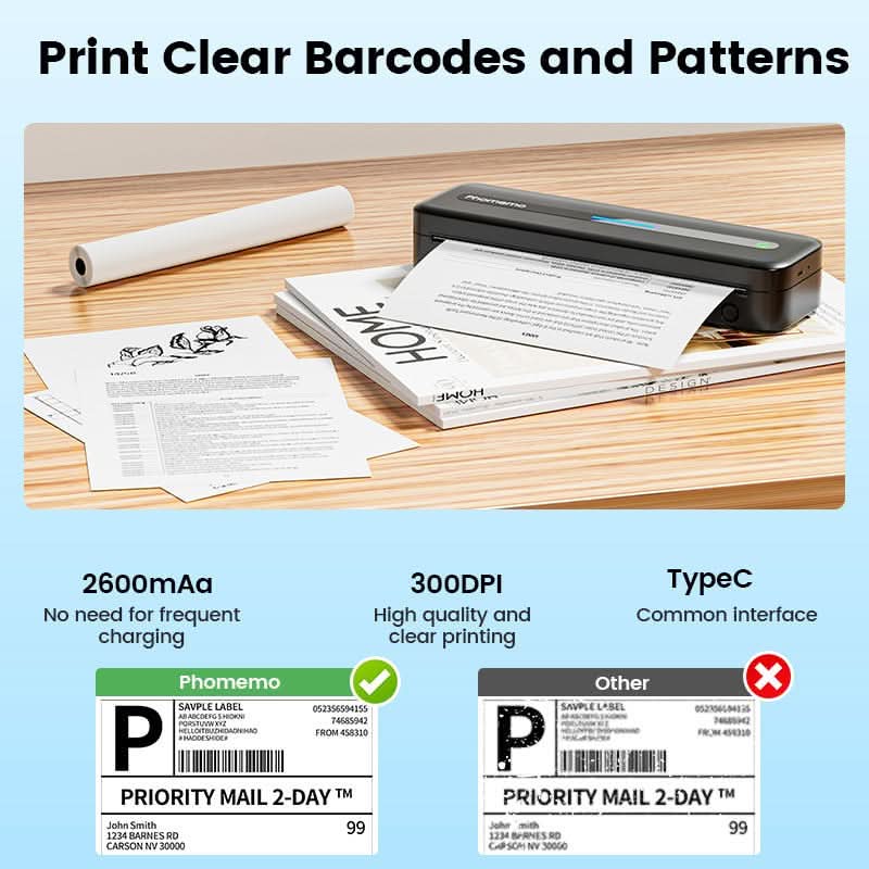 Portable Inkless Thermal Printer for Phone & Laptop