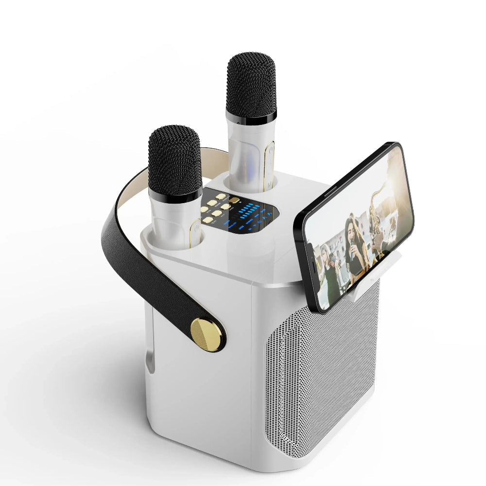 Portable Karaoke Speaker System with 360° Sound and Two Wireless Microphones for Indoor and Outdoor Parties