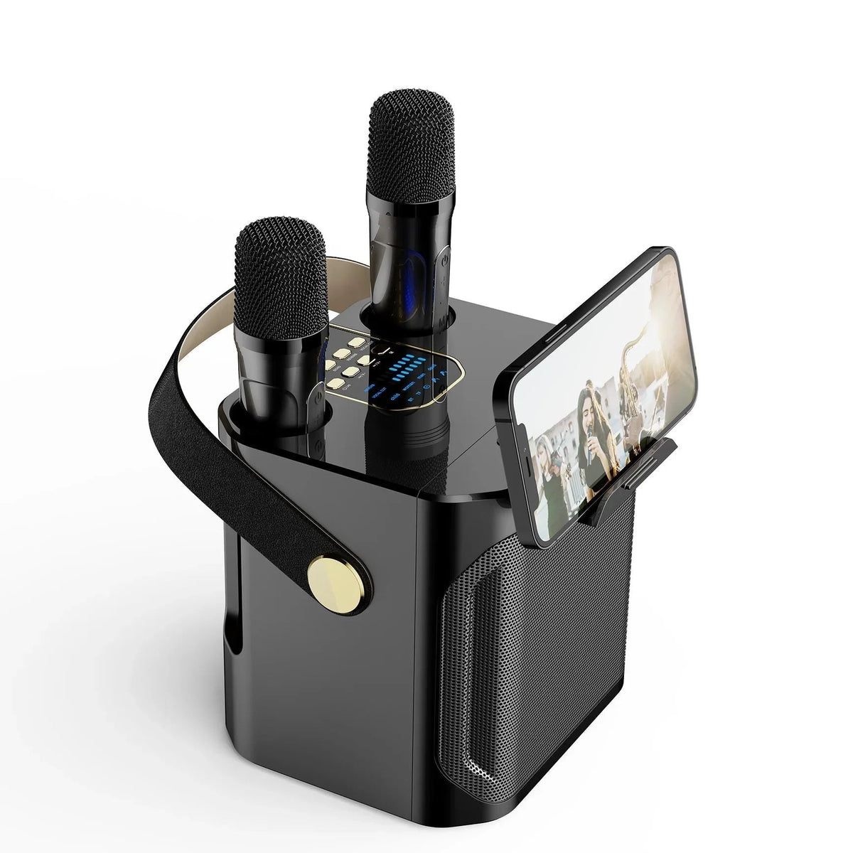 Portable Karaoke Speaker System with 360° Sound and Two Wireless Microphones for Indoor and Outdoor Parties