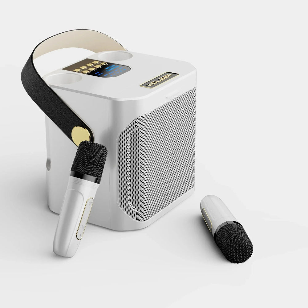 Portable Karaoke Speaker System with 360° Sound and Two Wireless Microphones for Indoor and Outdoor Parties
