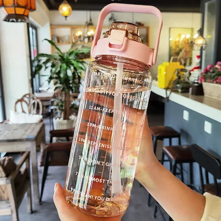 Portable Sports & Fitness Water Bottle with Straw and Time Markers