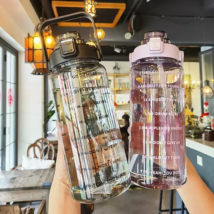 Portable Sports & Fitness Water Bottle with Straw and Time Markers