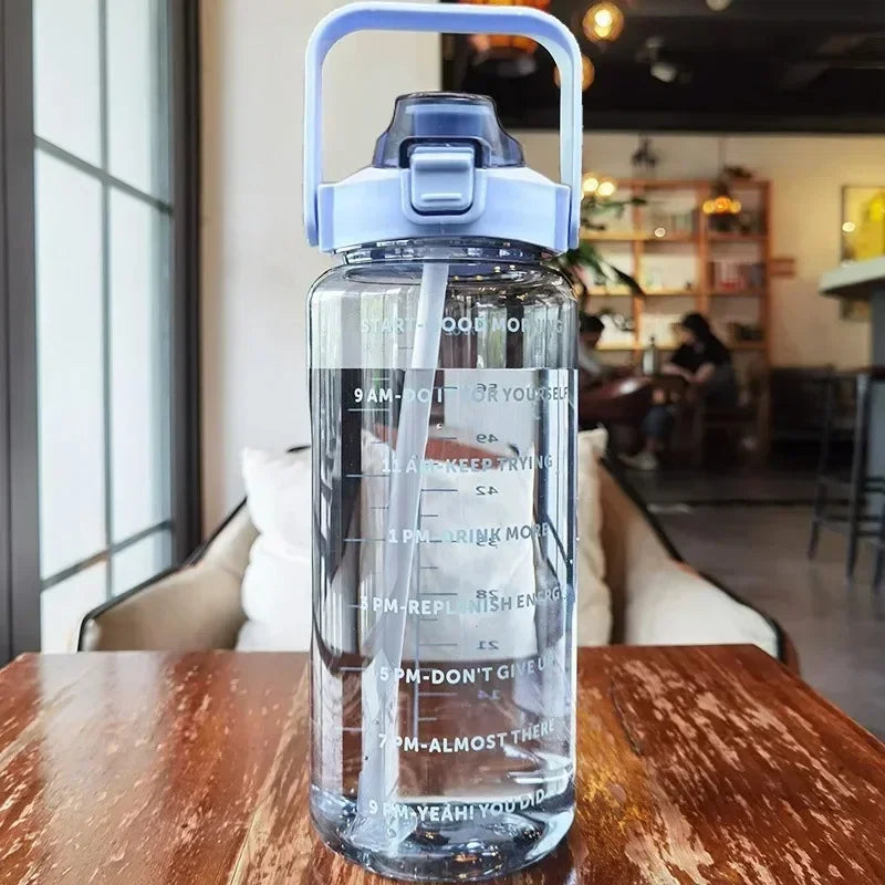 Portable Sports & Fitness Water Bottle with Straw and Time Markers